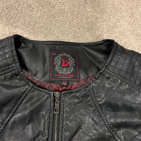 Women’s Faux Leather Moto Jacket with Ruffles - Picture 3 of 3